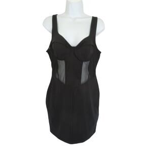 New ZARA Black Bodycon Corset Top Mini Dress w/ Mesh Cutout Women's Sz L